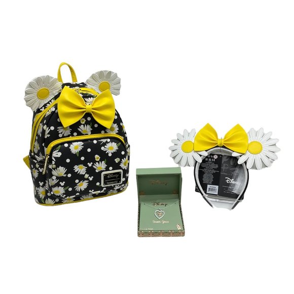 Loungefly Disney Minnie Mouse Daisies Mini Backpack, Ears, and Necklace Set - Picture 2 of 14